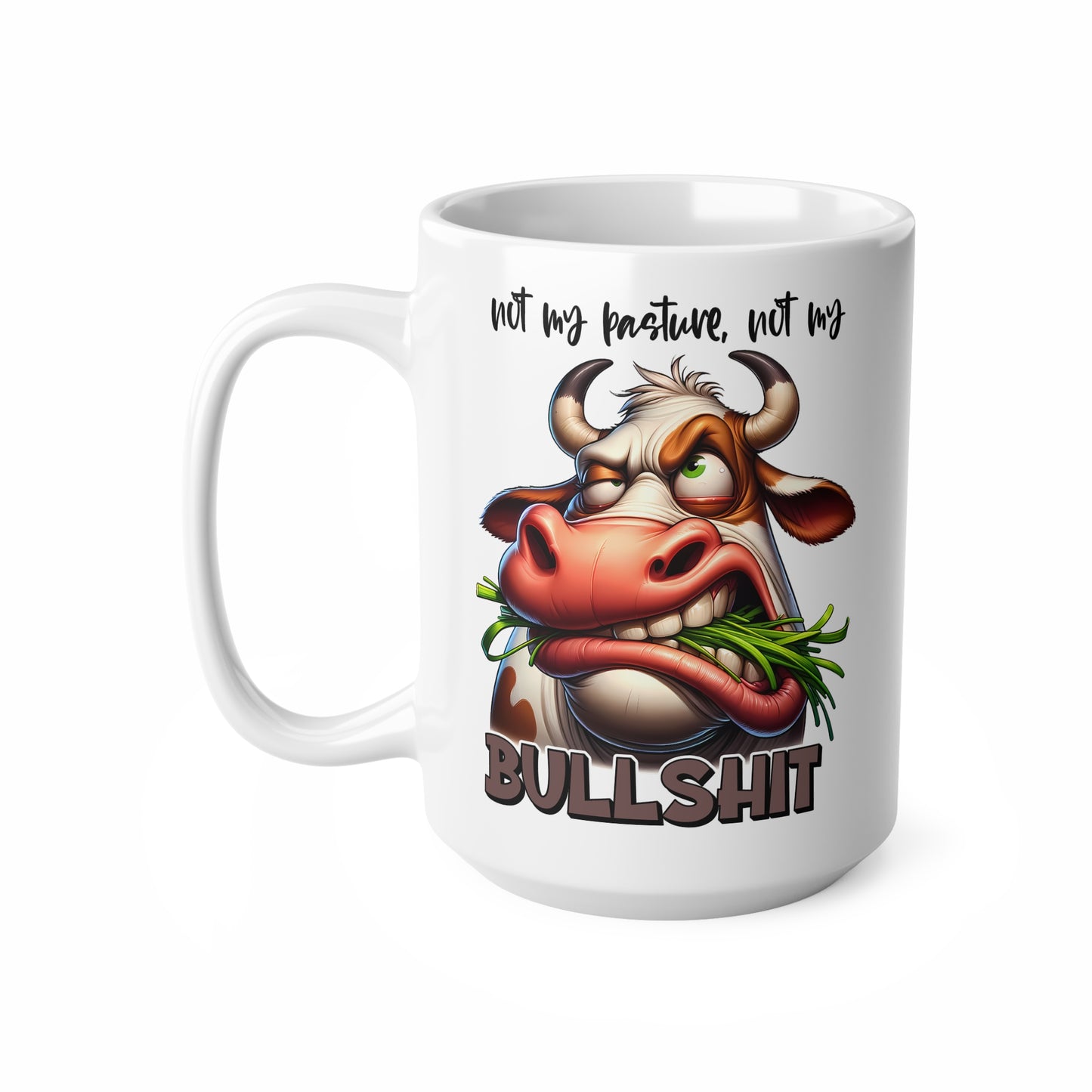Funny Cow Mug: Not My Pasture, Not My Bullshit - Ceramic Coffee Cup Gift for Farmers, Cow Lovers, Humorous Kitchen Decor