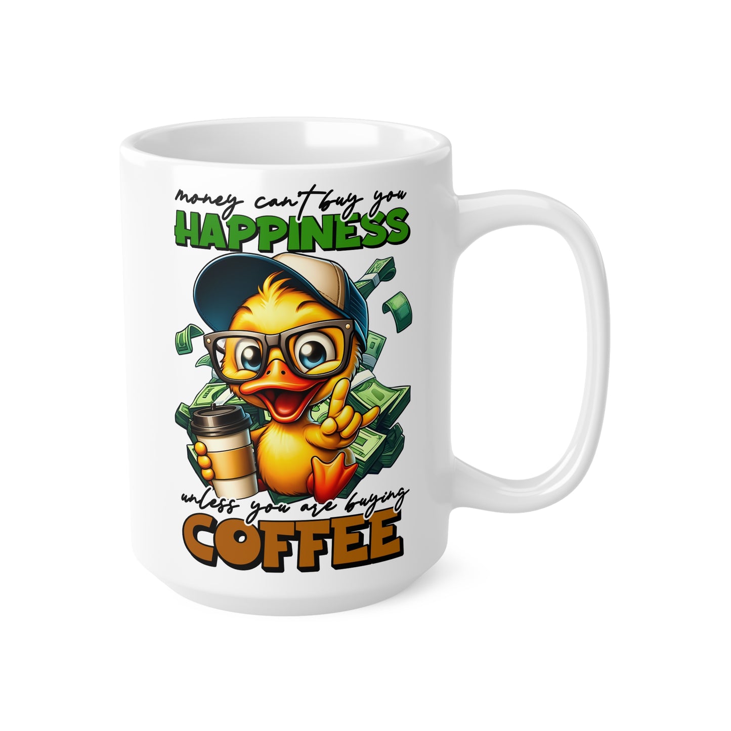 Funny Ceramic Coffee Cups - Happiness and Coffee Design, 11oz & 15oz