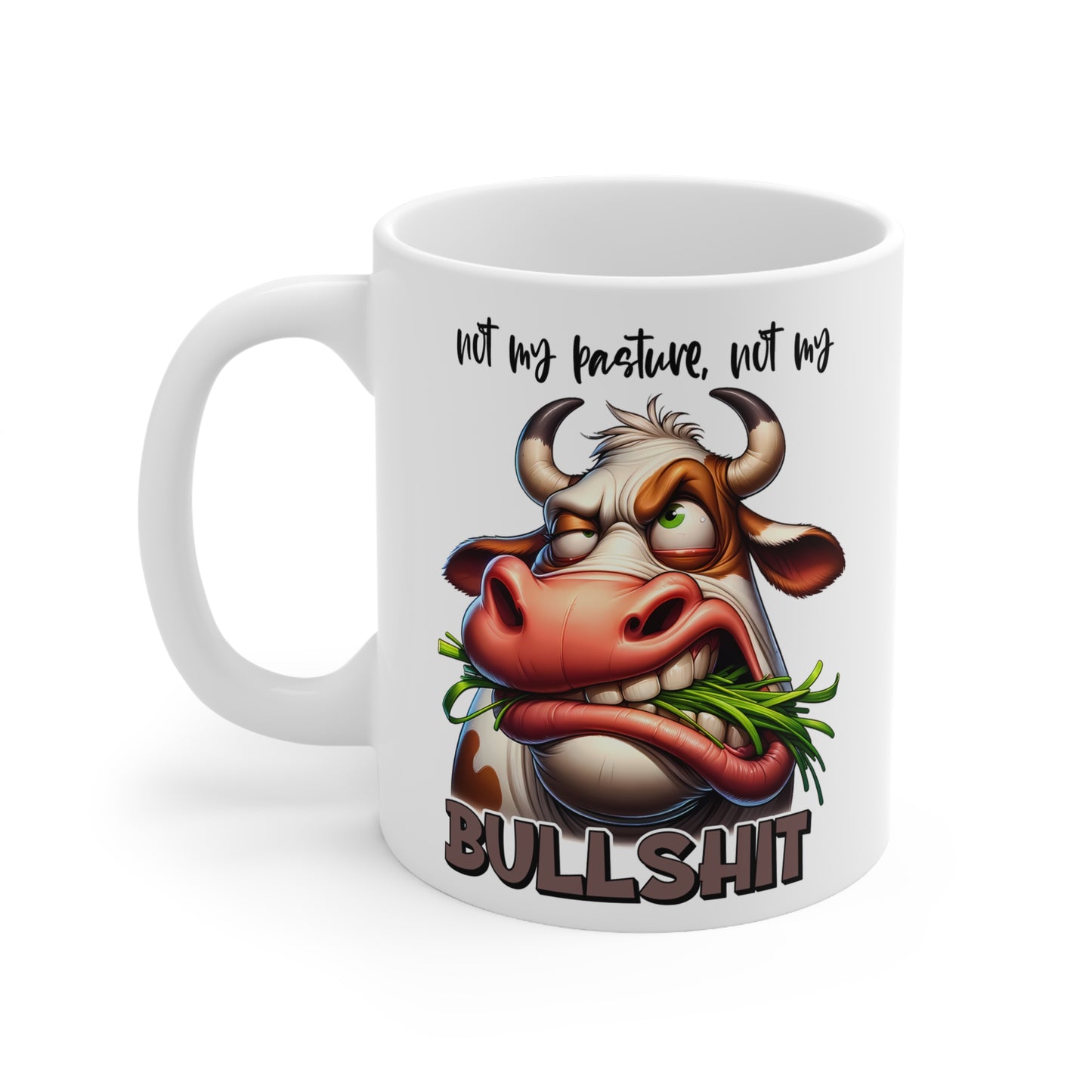 Funny Cow Mug: Not My Pasture, Not My Bullshit - Ceramic Coffee Cup Gift for Farmers, Cow Lovers, Humorous Kitchen Decor