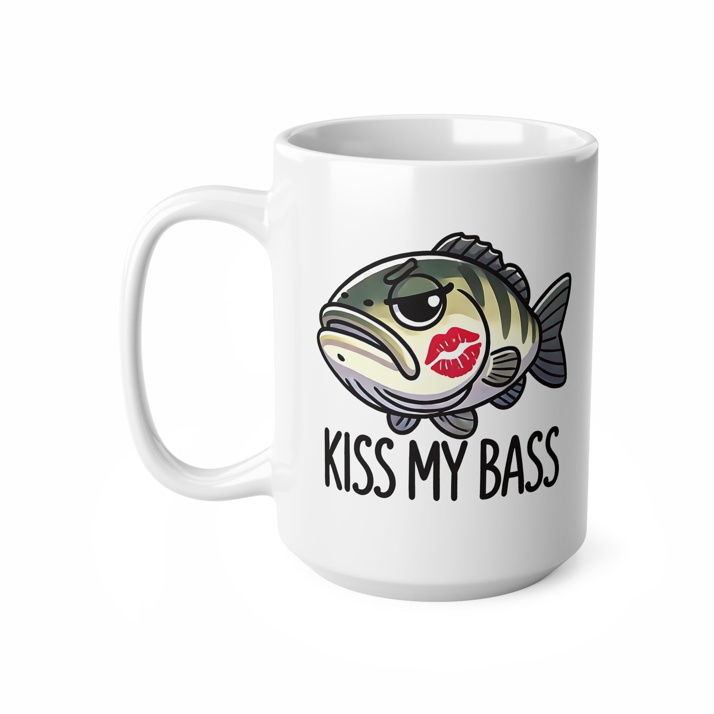 Funny Fish Mug, Kiss My Bass Coffee Cup, Fishing Gifts, Bass Lover Ceramic Mug, Humor Drinkware, 11oz & 15oz