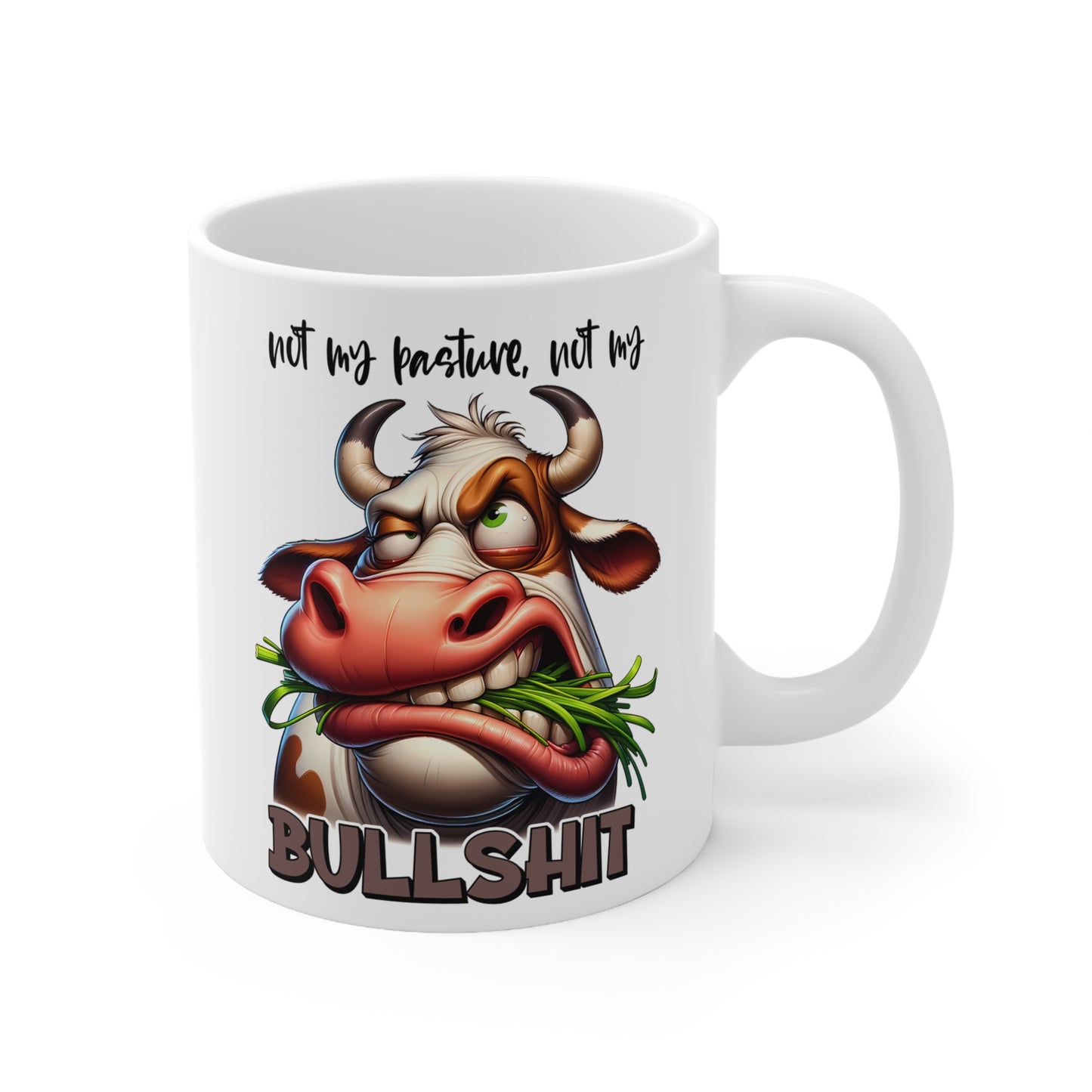 Funny Cow Mug: Not My Pasture, Not My Bullshit - Ceramic Coffee Cup Gift for Farmers, Cow Lovers, Humorous Kitchen Decor