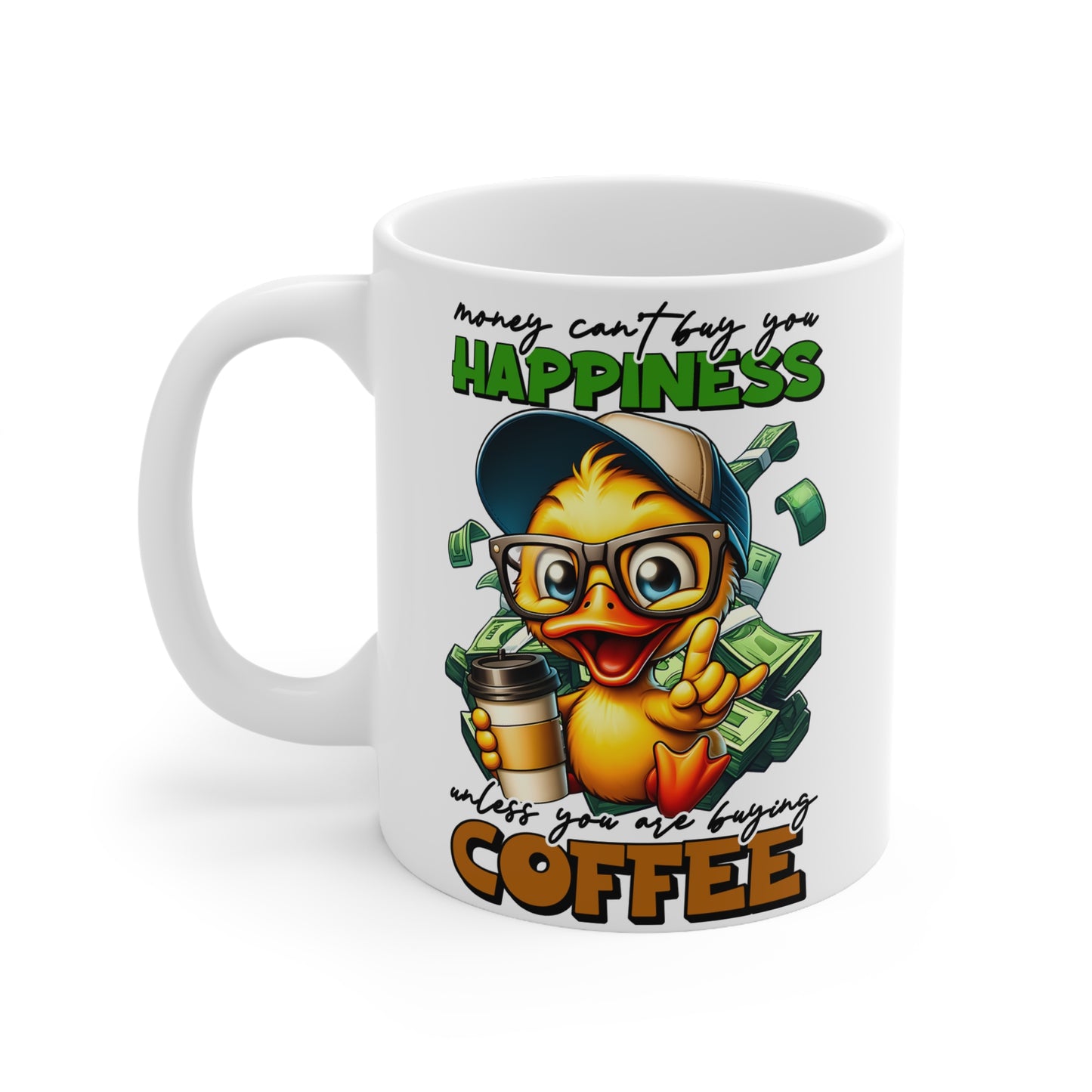 Funny Ceramic Coffee Cups - Happiness and Coffee Design, 11oz & 15oz