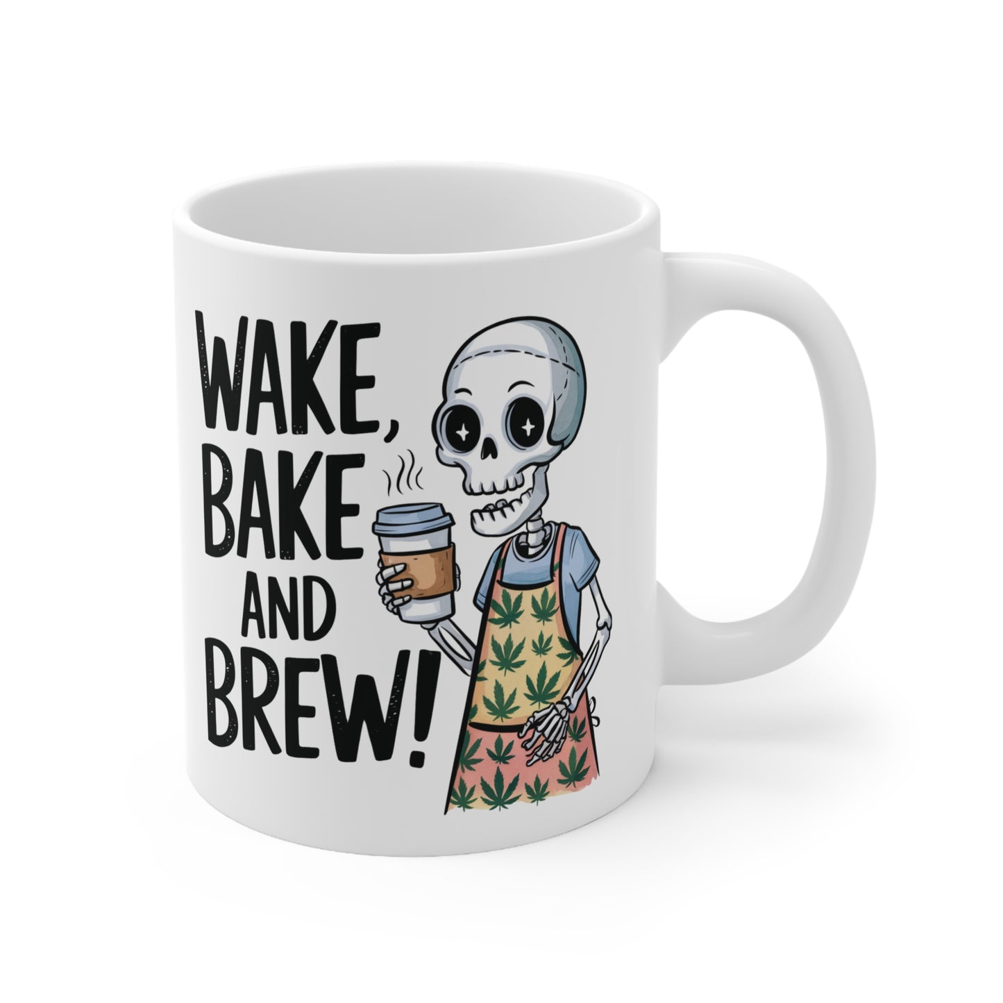 Wake, Bake and Brew Ceramic Coffee Cups - Fun 11oz & 15oz Mugs for Coffee Lovers