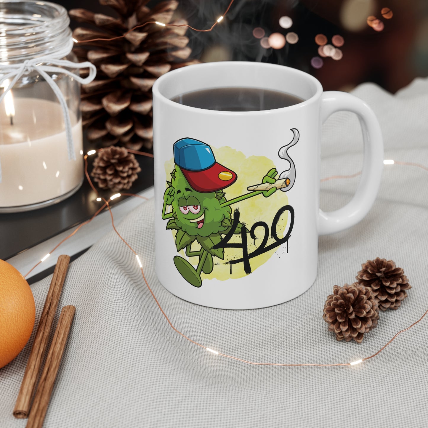 420 Themed Ceramic Coffee Mug - Fun Cannabis Design - 11oz & 15oz Sizes