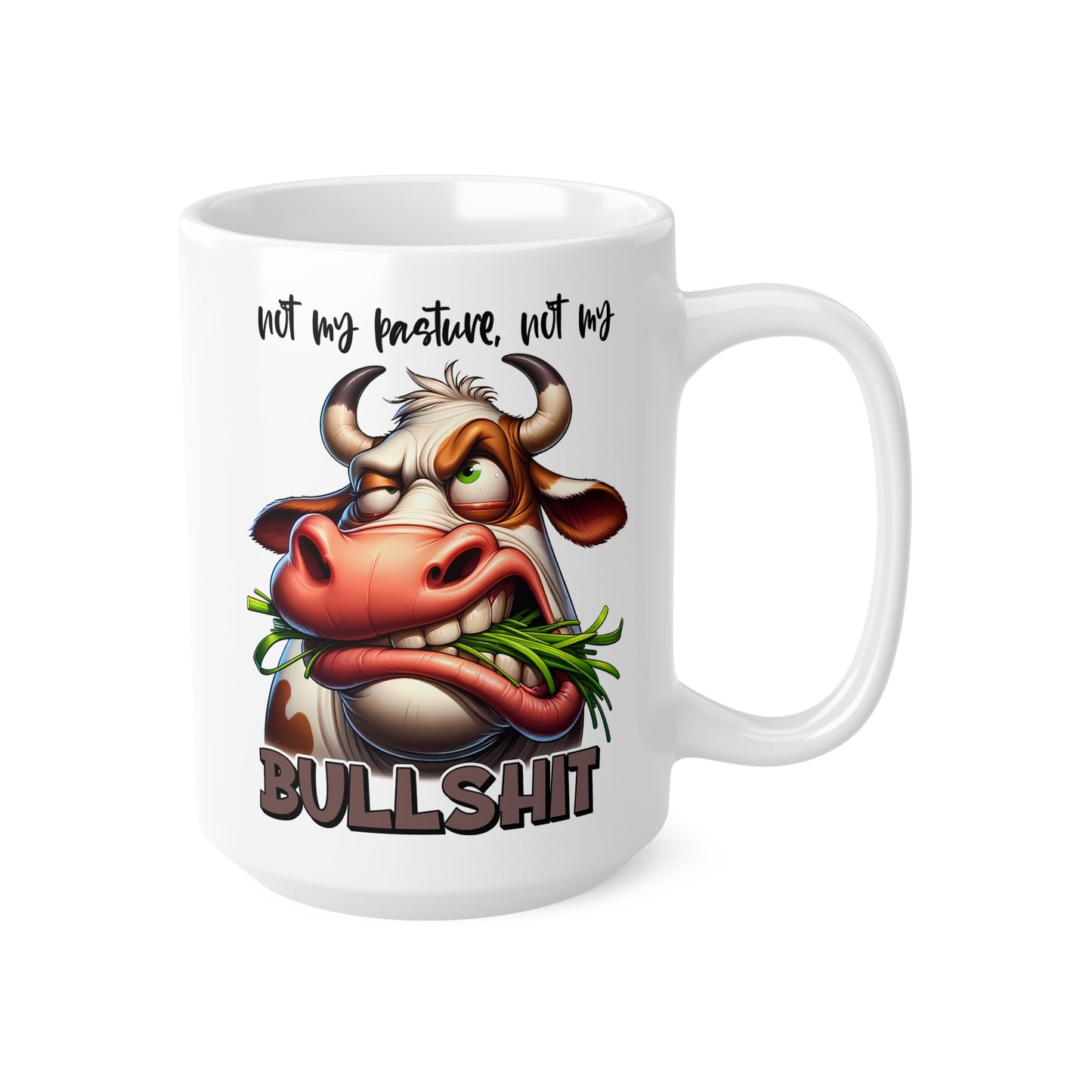 Funny Cow Mug: Not My Pasture, Not My Bullshit - Ceramic Coffee Cup Gift for Farmers, Cow Lovers, Humorous Kitchen Decor