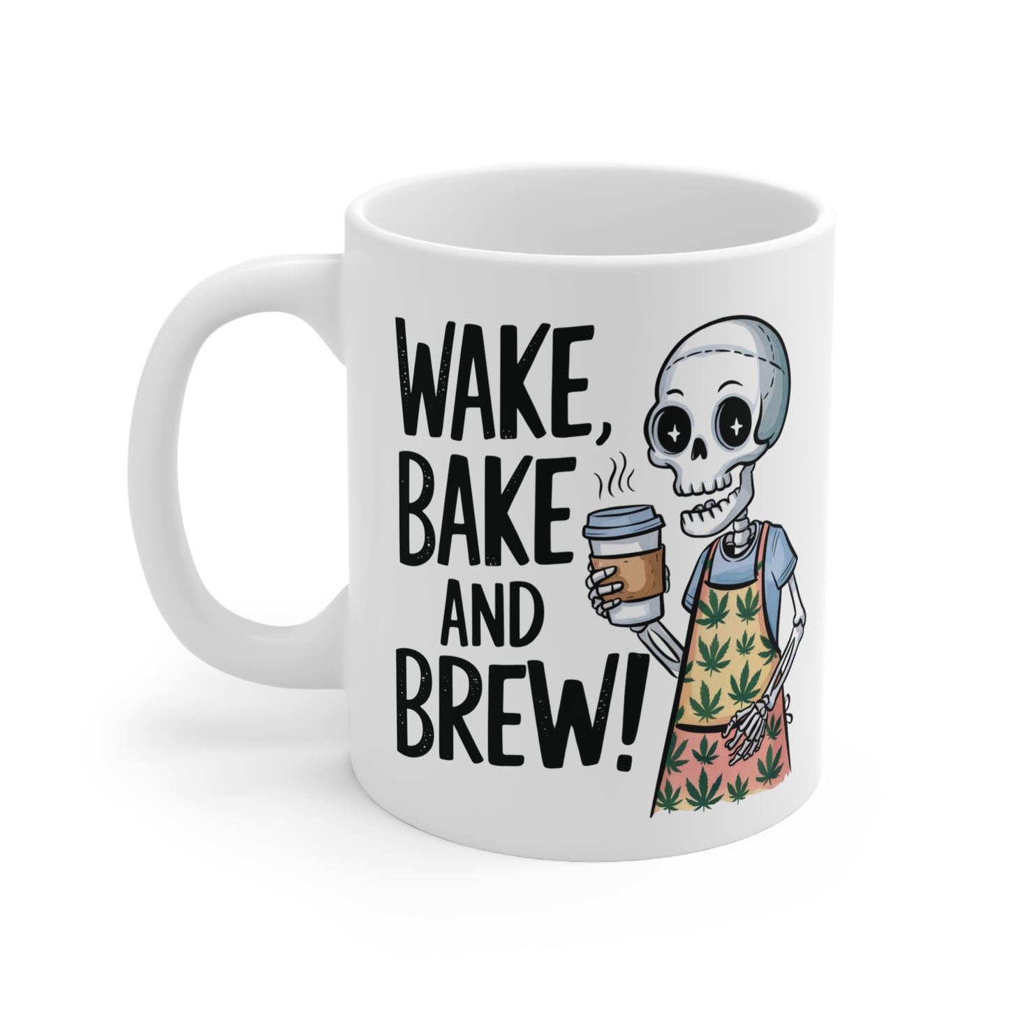 Wake, Bake and Brew Ceramic Coffee Cups - Fun 11oz & 15oz Mugs for Coffee Lovers