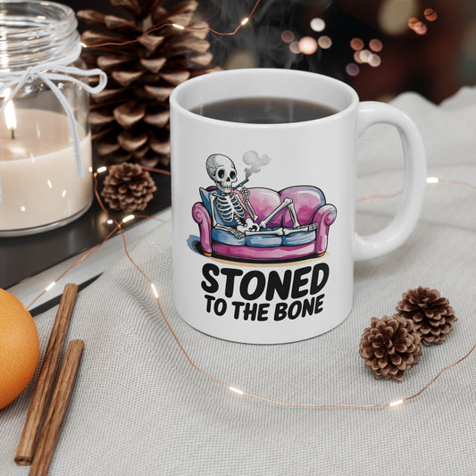 Stoned to the Bone Ceramic Coffee Mug – Fun Humor for Stoner Lovers