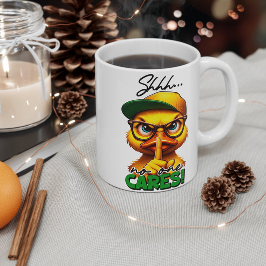 Funny Duck Coffee Mug - 'No One Cares!' – Ceramic Cup for Hilarious Mornings