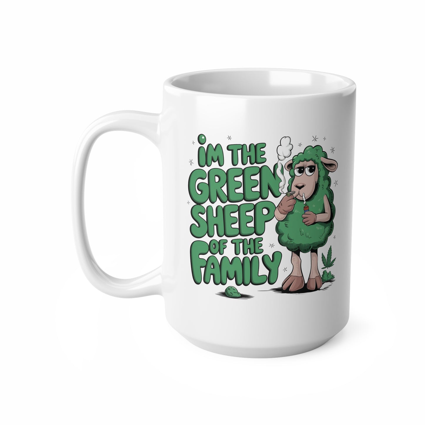 Green Sheep Family Coffee Cups | Funny Ceramic Mugs for Coffee Lovers, Gift for Friends, Family, 11oz & 15oz