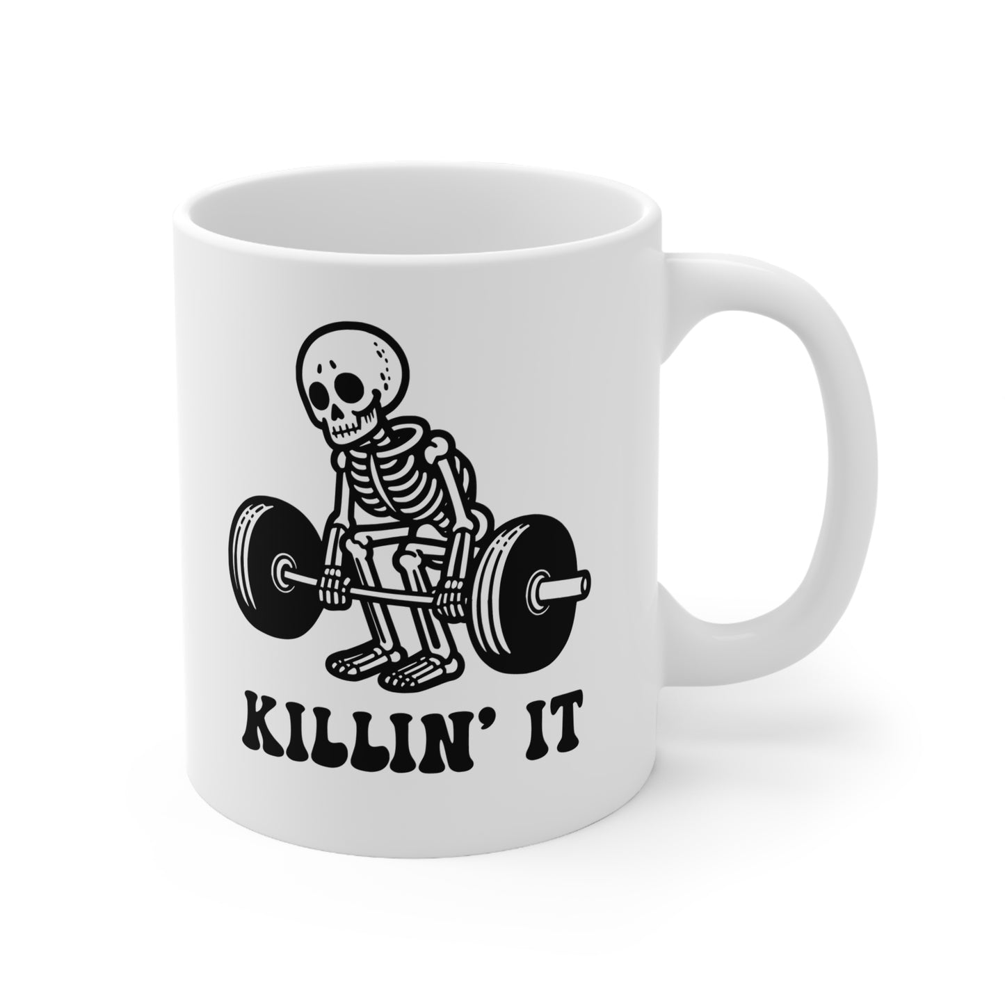 Fitness Themed Coffee Mug, Motivational Gift, Gym Lover Ceramic Cup, Halloween Decor, Skeleton Design, Workout Inspiration