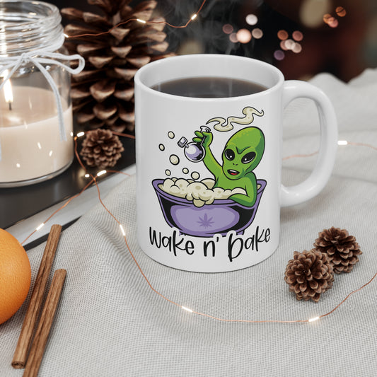 Alien Wake N' Bake Coffee Cups, Funny Ceramic Mugs for Coffee Lovers, Unique Gift for Friends, Stoner Accessories, 11oz & 15oz Sizes