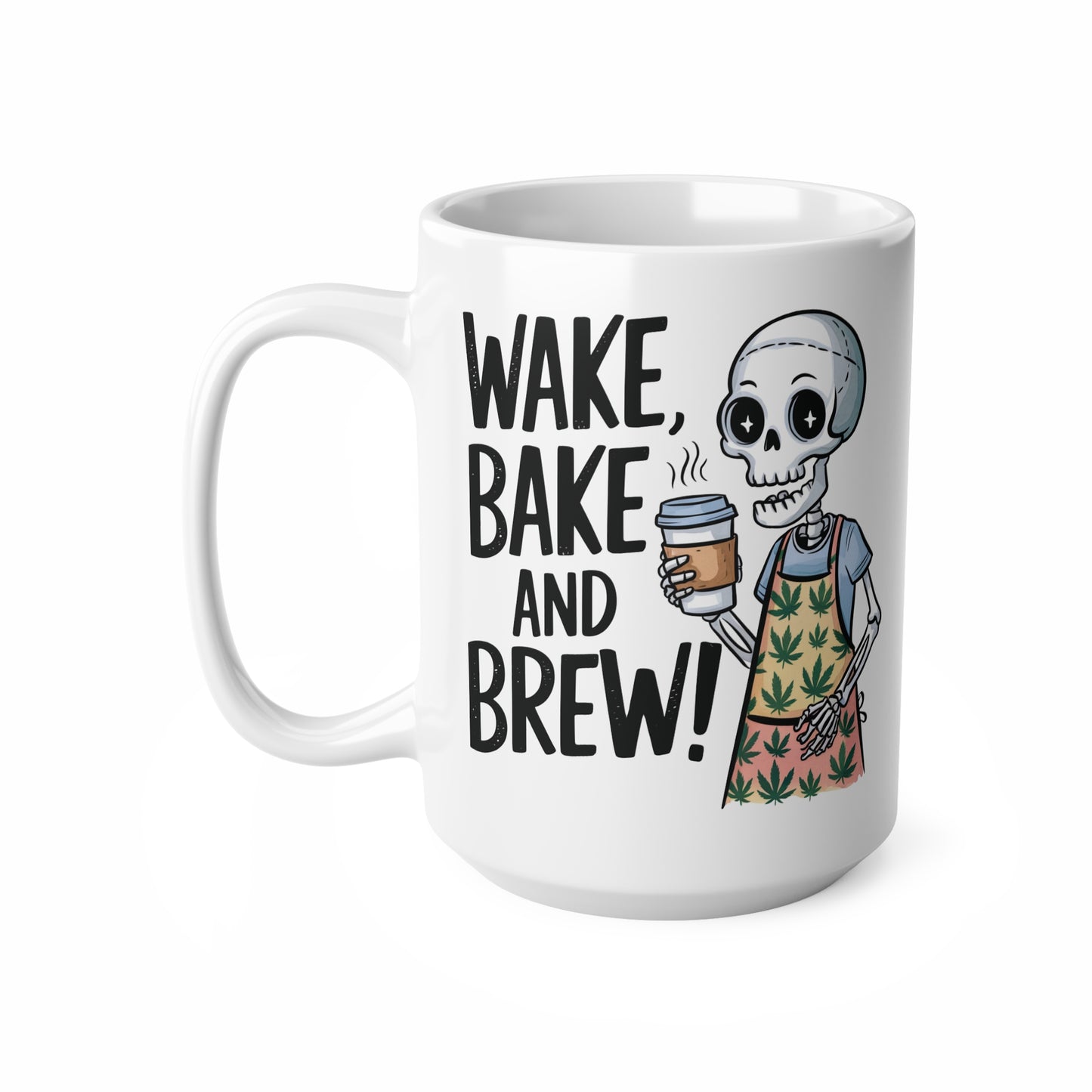 Wake, Bake and Brew Ceramic Coffee Cups - Fun 11oz & 15oz Mugs for Coffee Lovers