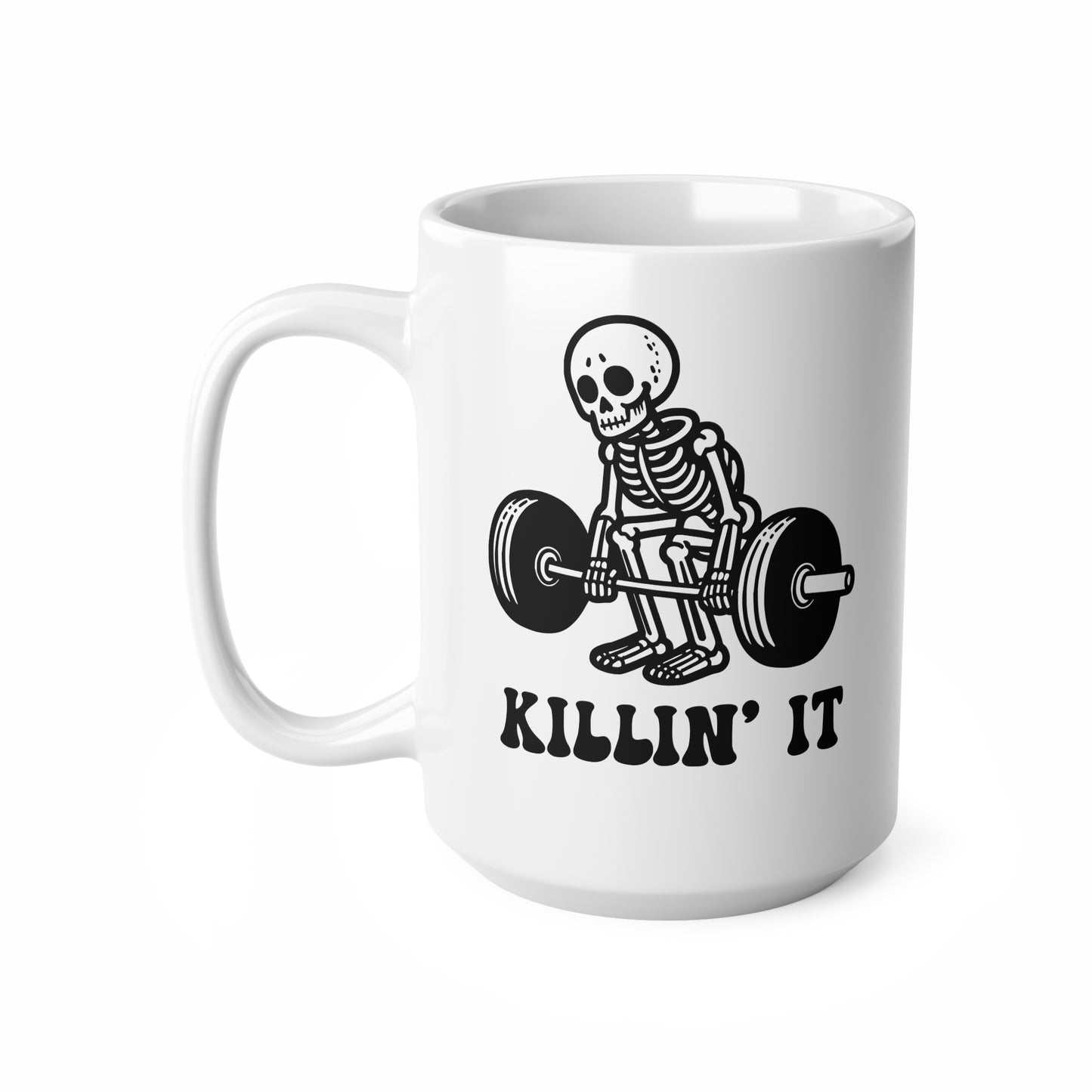 Fitness Themed Coffee Mug, Motivational Gift, Gym Lover Ceramic Cup, Halloween Decor, Skeleton Design, Workout Inspiration