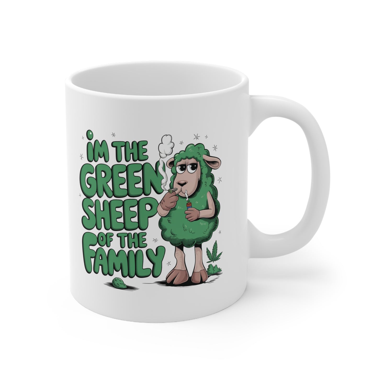 Green Sheep Family Coffee Cups | Funny Ceramic Mugs for Coffee Lovers, Gift for Friends, Family, 11oz & 15oz