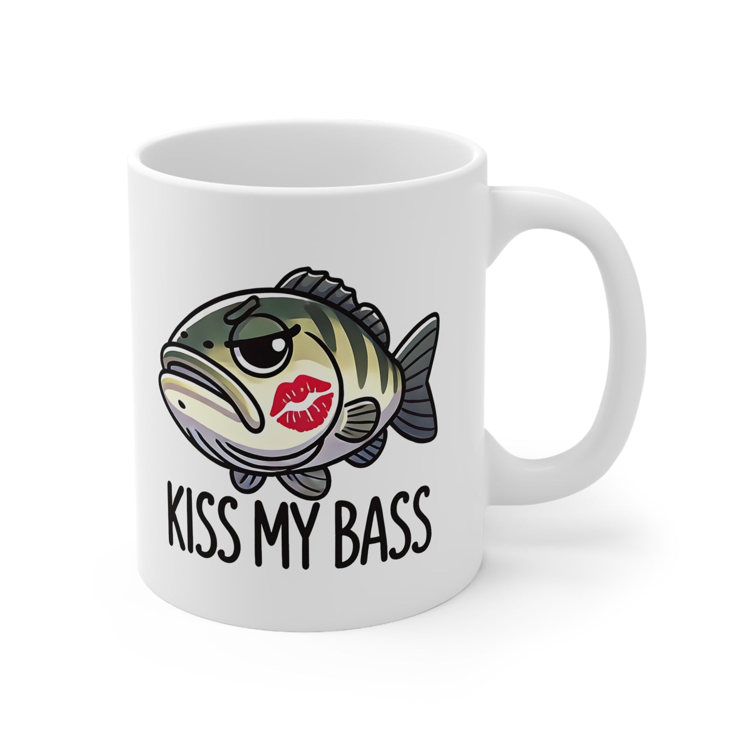 Funny Fish Mug, Kiss My Bass Coffee Cup, Fishing Gifts, Bass Lover Ceramic Mug, Humor Drinkware, 11oz & 15oz