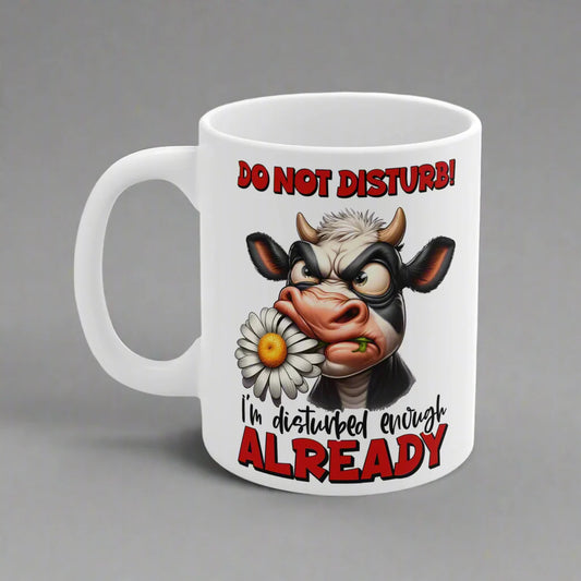 Funny Cow Mug, Ceramic Coffee Cups, 11oz, 15oz, Gift for Farmers, Coffee Lovers, Birthday, Humor, Do Not Disturb Cow Design