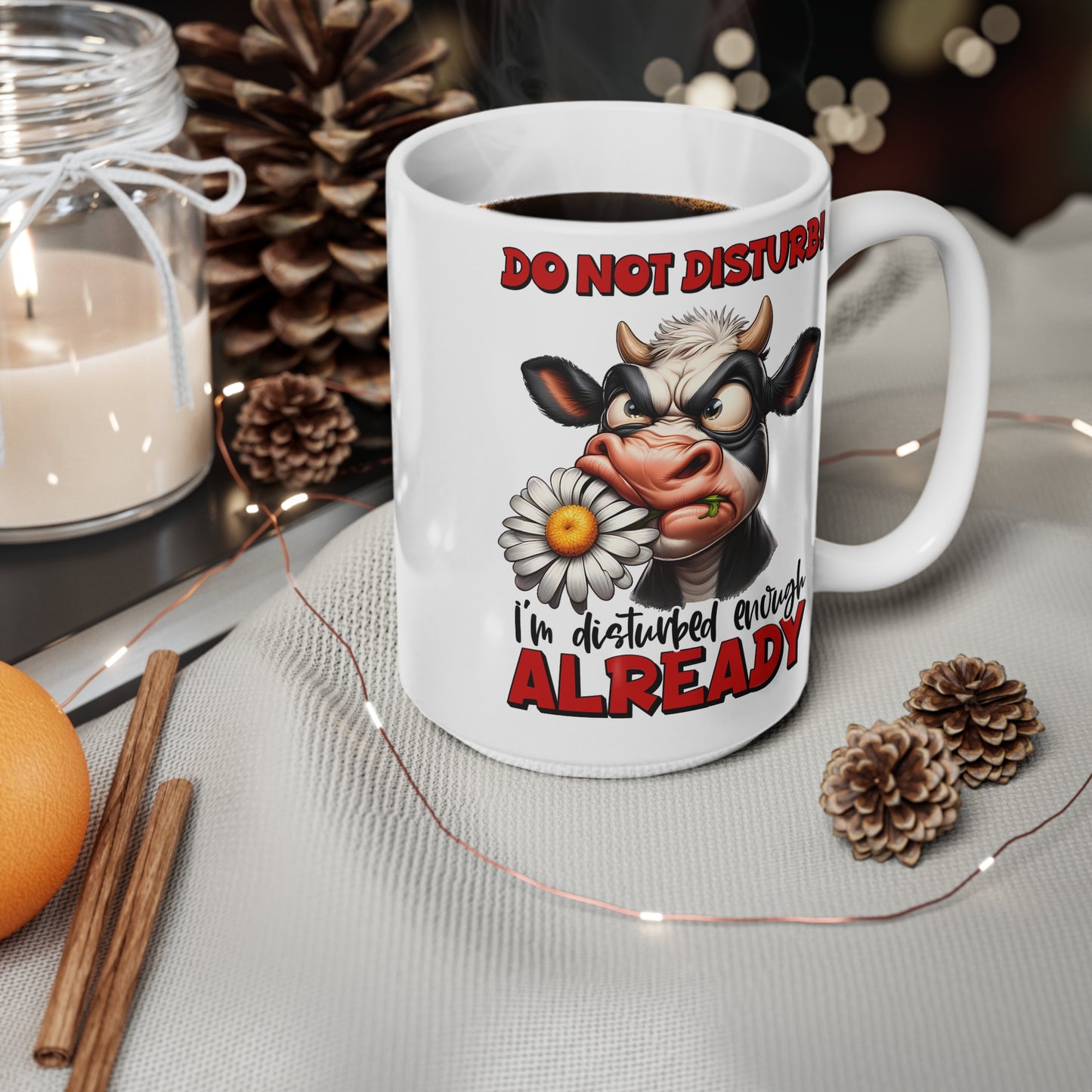Funny Cow Mug, Ceramic Coffee Cups, 11oz, 15oz, Gift for Farmers, Coffee Lovers, Birthday, Humor, Do Not Disturb Cow Design