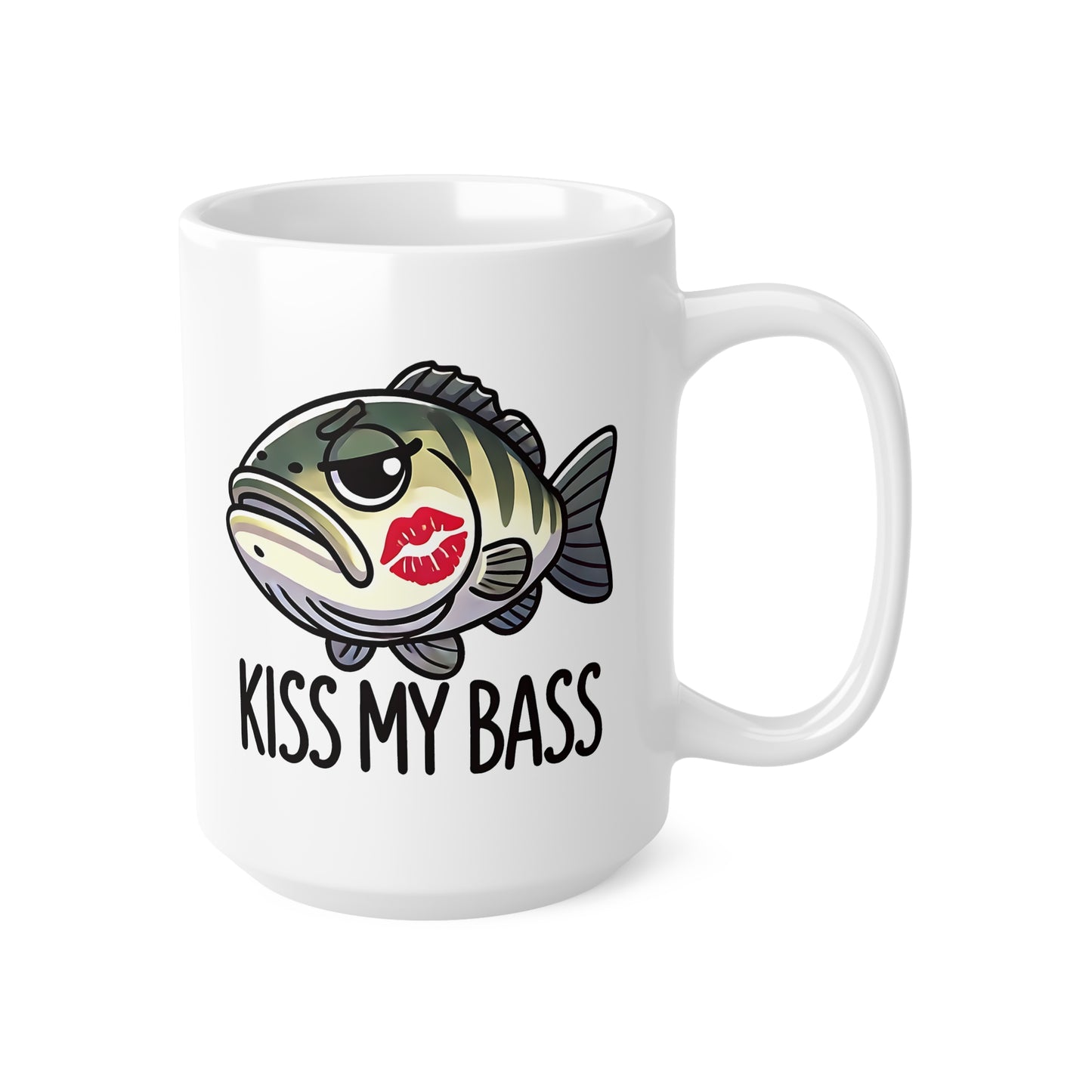 Funny Fish Mug, Kiss My Bass Coffee Cup, Fishing Gifts, Bass Lover Ceramic Mug, Humor Drinkware, 11oz & 15oz