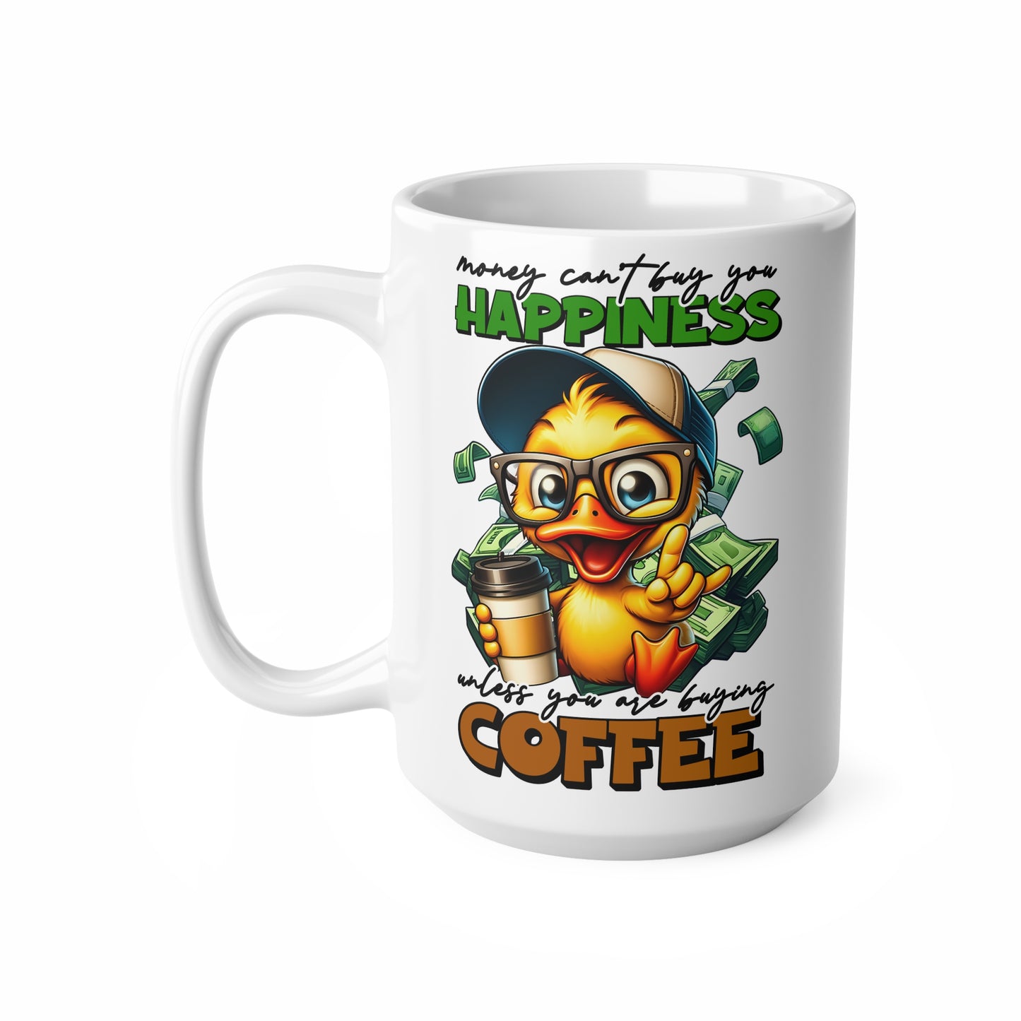 Funny Ceramic Coffee Cups - Happiness and Coffee Design, 11oz & 15oz