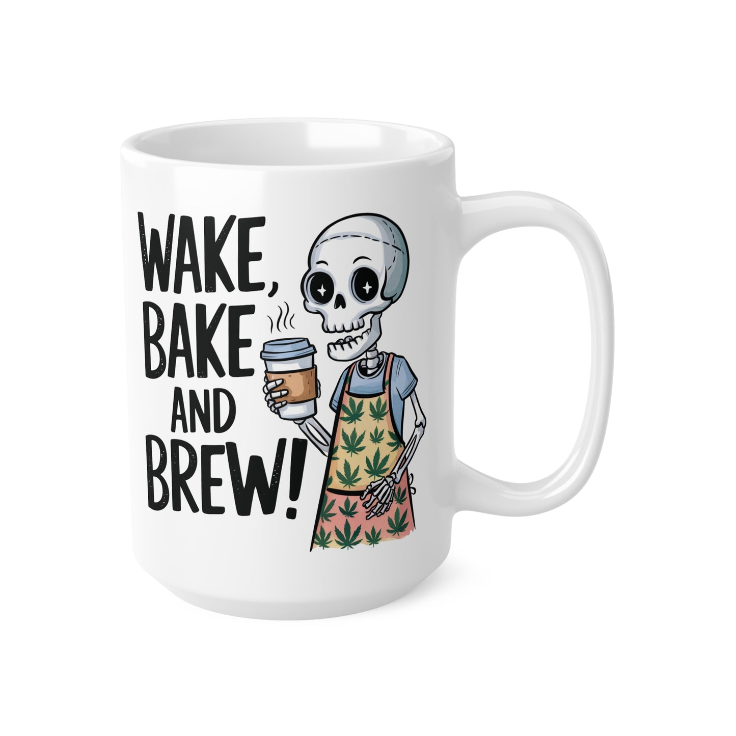 Wake, Bake and Brew Ceramic Coffee Cups - Fun 11oz & 15oz Mugs for Coffee Lovers