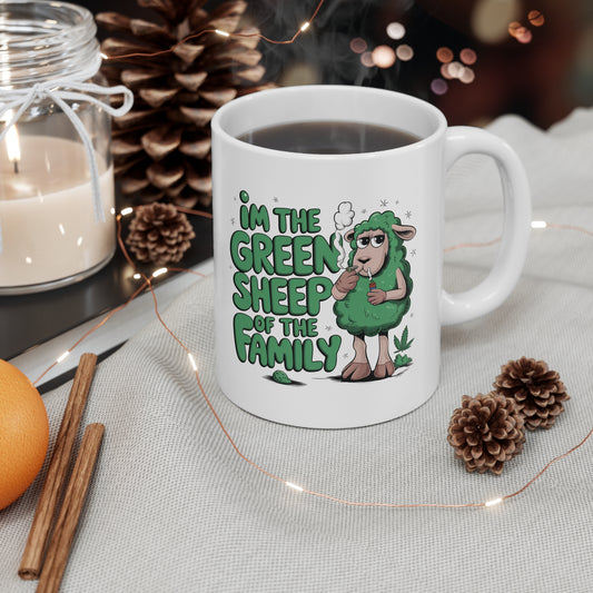 Green Sheep Family Coffee Cups | Funny Ceramic Mugs for Coffee Lovers, Gift for Friends, Family, 11oz & 15oz