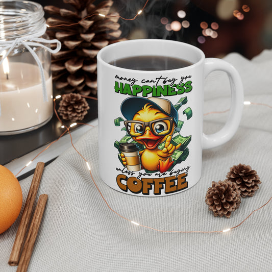 Funny Ceramic Coffee Cups - Happiness and Coffee Design, 11oz & 15oz