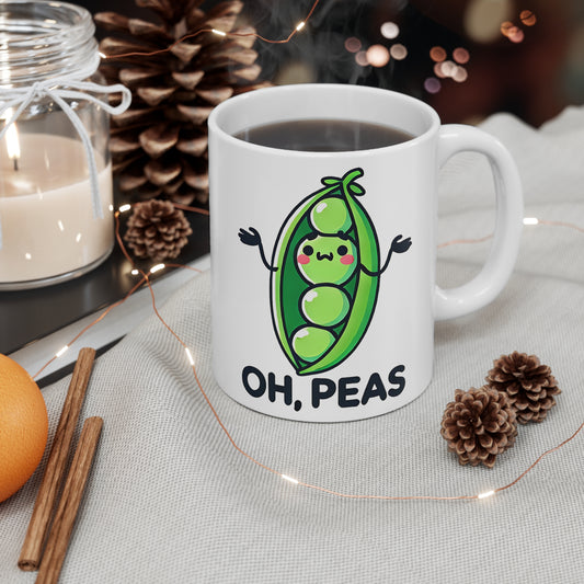 Cute Pea-Themed Coffee Mug, Oh Peas Ceramic Cup, Perfect Gift for Garden Lovers, Funny Kitchen Decor, Cute Coffee Cup for Friends