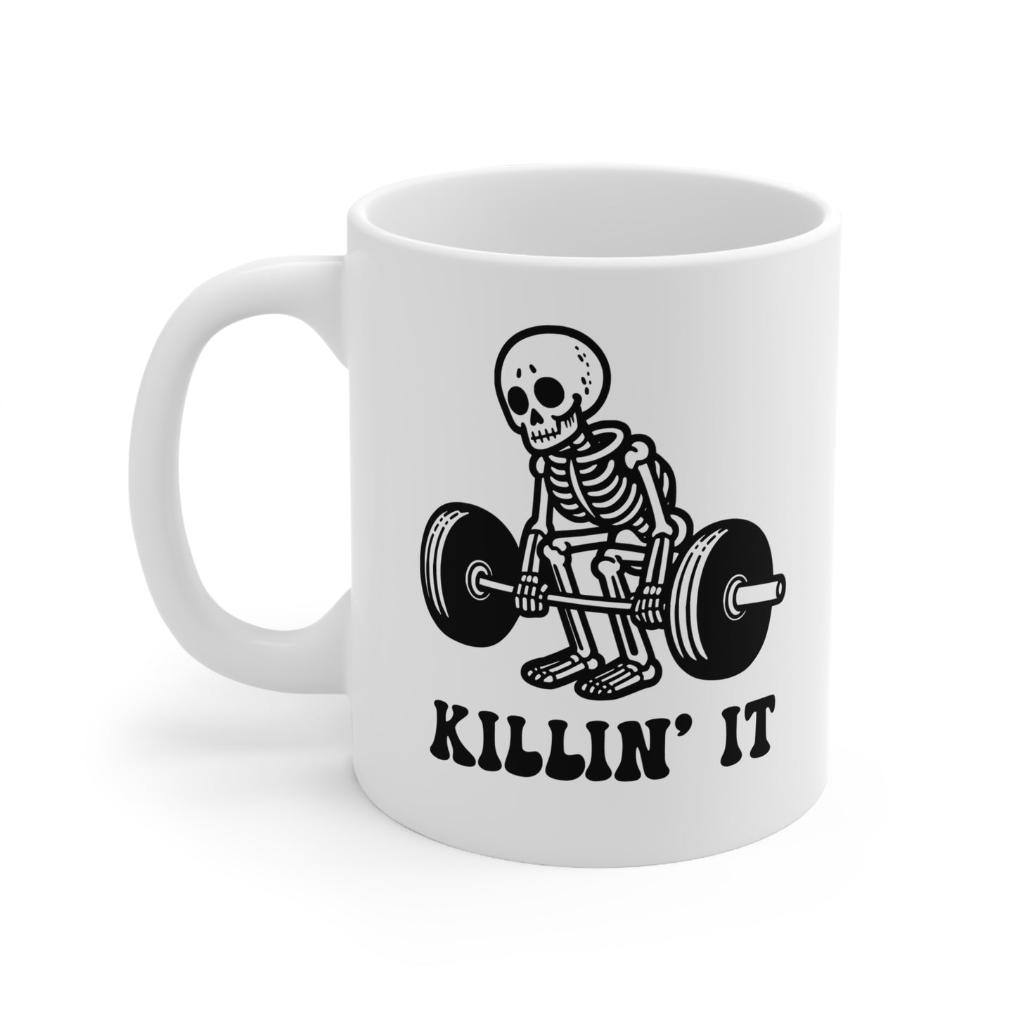 Fitness Themed Coffee Mug, Motivational Gift, Gym Lover Ceramic Cup, Halloween Decor, Skeleton Design, Workout Inspiration