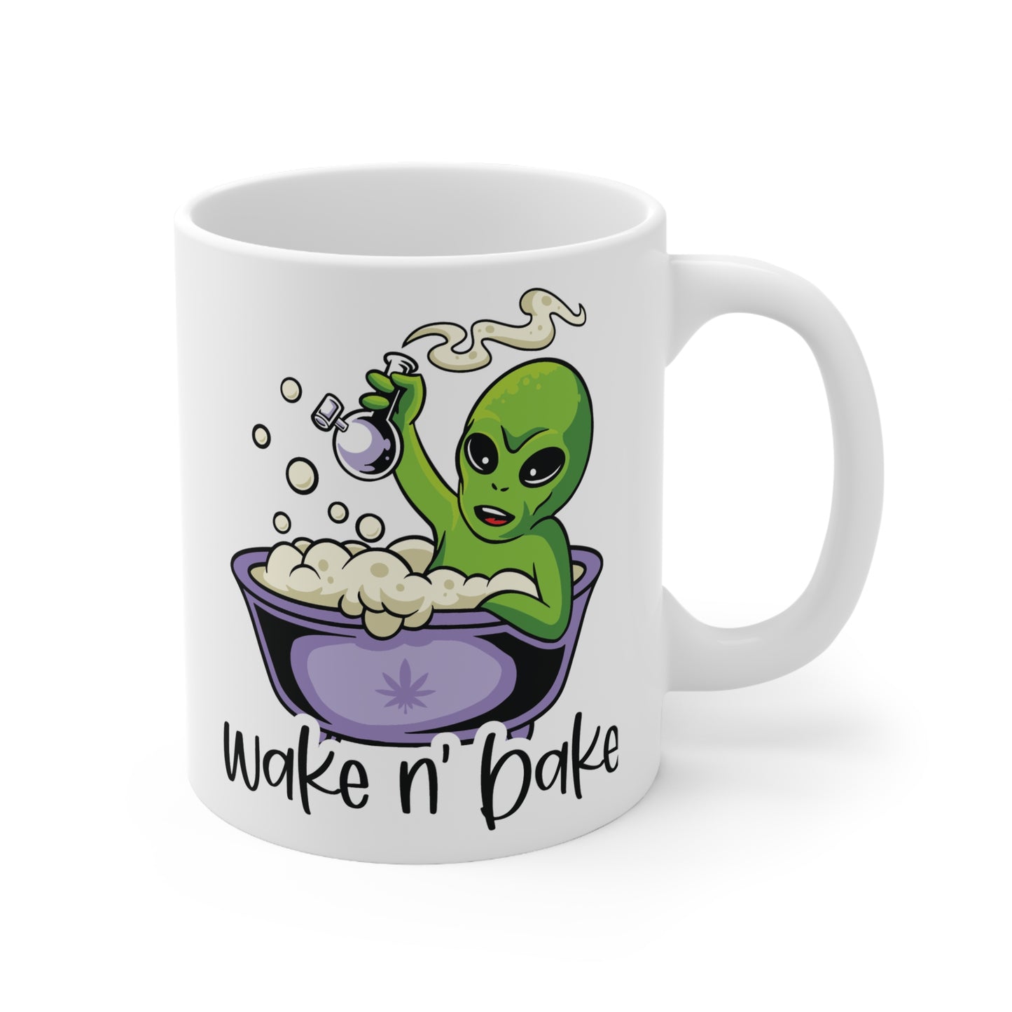 Alien Wake N' Bake Coffee Cups, Funny Ceramic Mugs for Coffee Lovers, Unique Gift for Friends, Stoner Accessories, 11oz & 15oz Sizes