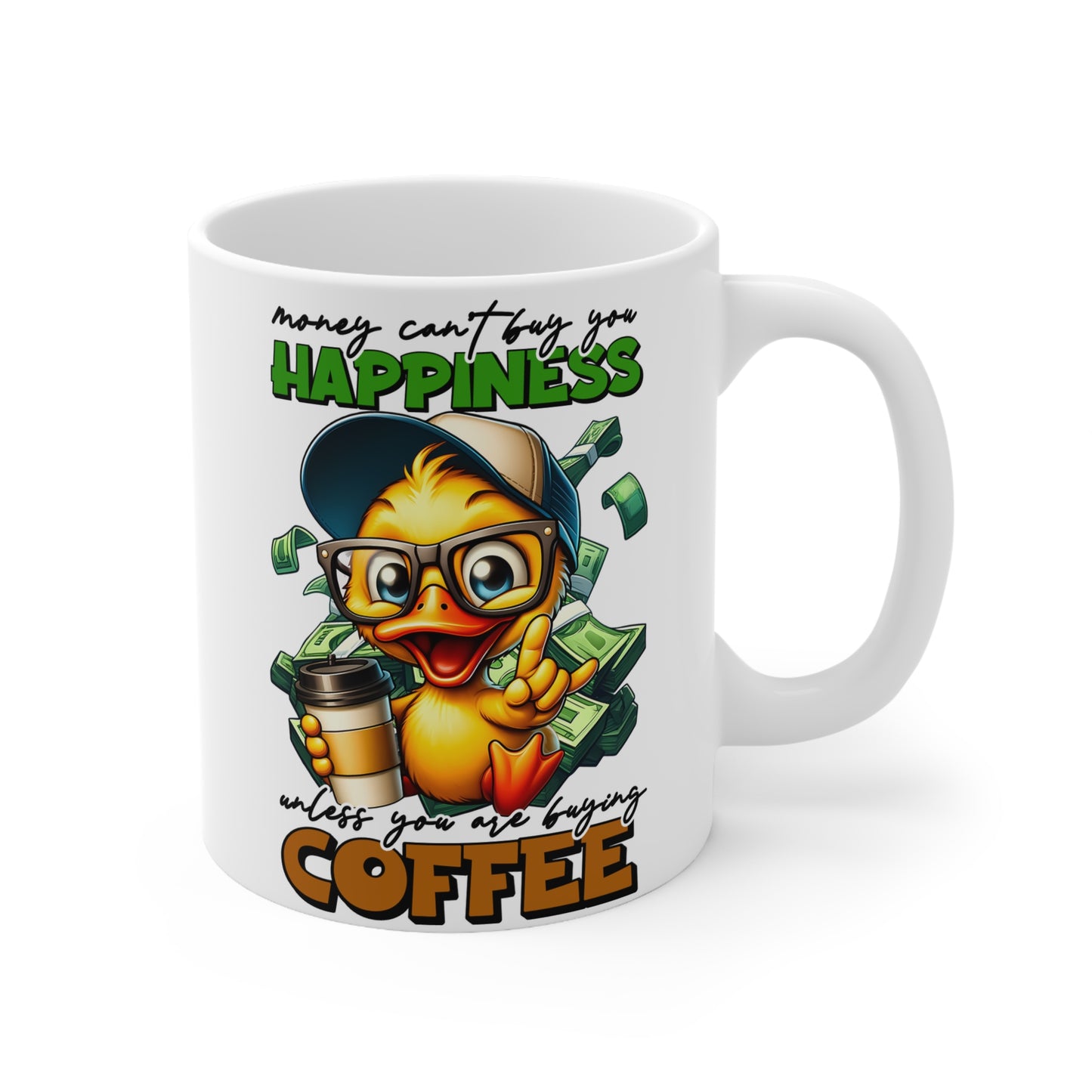 Funny Ceramic Coffee Cups - Happiness and Coffee Design, 11oz & 15oz