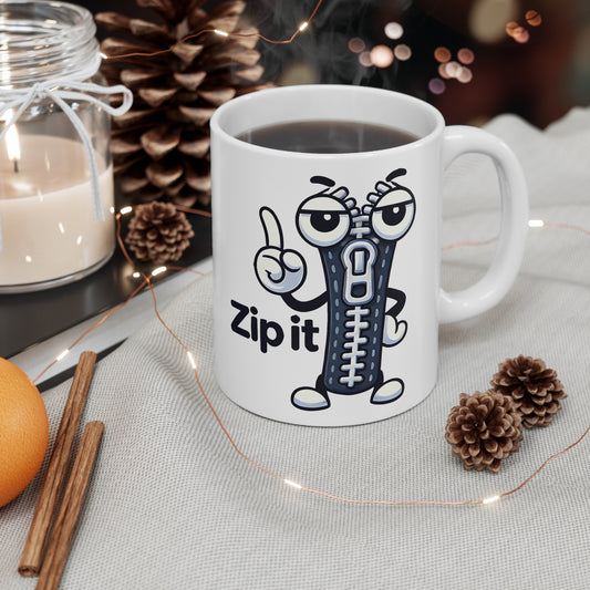 Playful Ceramic Coffee Cups - Zip It, Fun Mugs for Coffee Lovers, Gift for Humor Enthusiasts, Perfect for Birthdays and Holidays