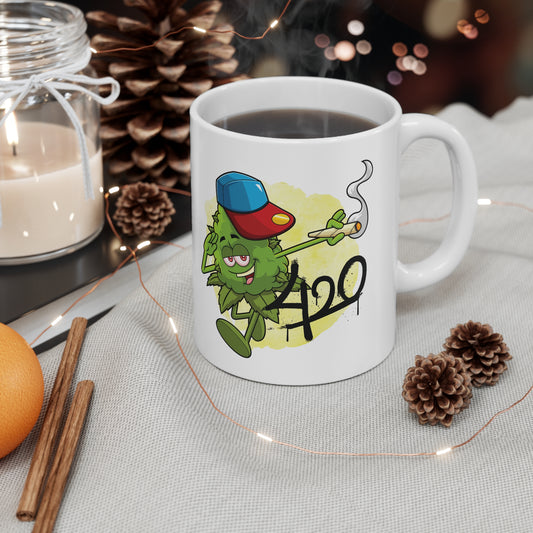 420 Themed Ceramic Coffee Mug - Fun Cannabis Design - 11oz & 15oz Sizes
