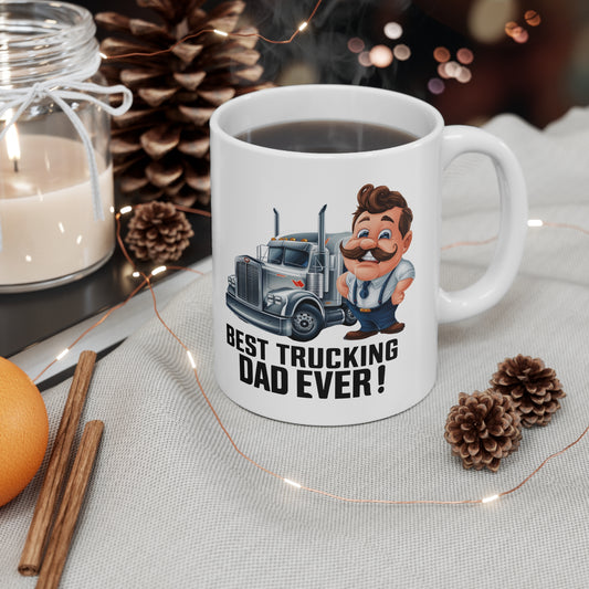 Best Trucking Dad Coffee Mug Gift | 11oz and 15oz Ceramic Cups for Father's Day, Dad Birthday, Truck Drivers, Coffee Lovers