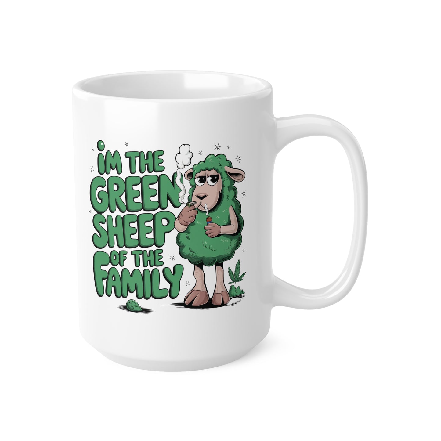 Green Sheep Family Coffee Cups | Funny Ceramic Mugs for Coffee Lovers, Gift for Friends, Family, 11oz & 15oz
