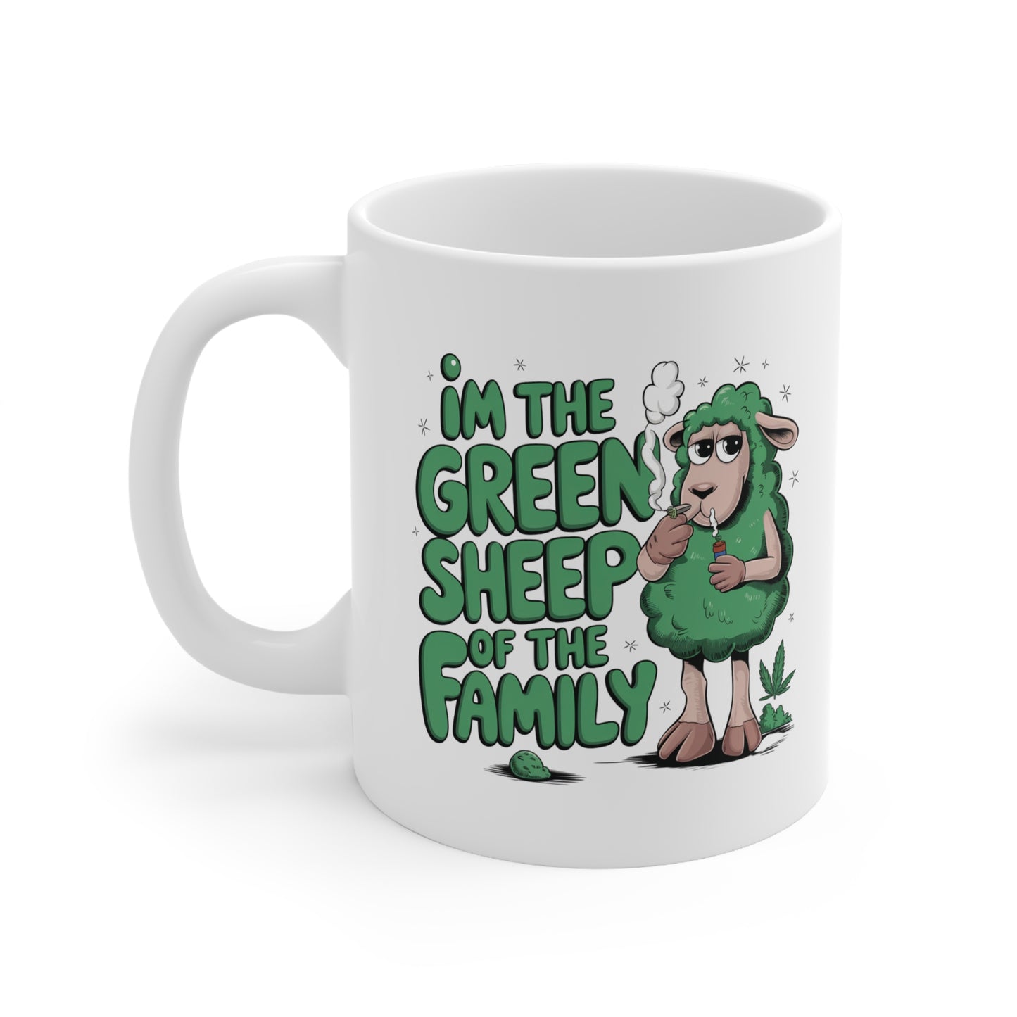 Green Sheep Family Coffee Cups | Funny Ceramic Mugs for Coffee Lovers, Gift for Friends, Family, 11oz & 15oz