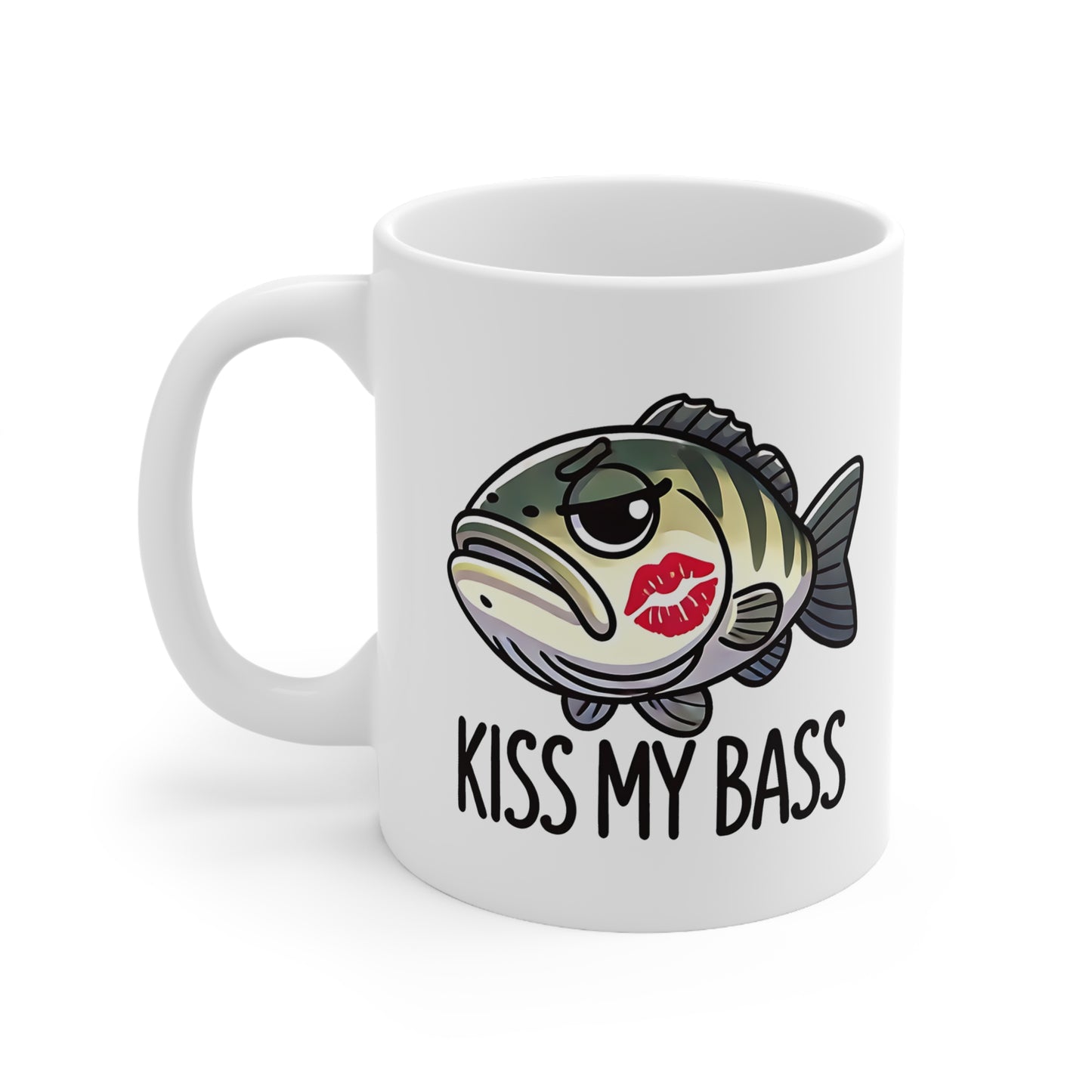 Funny Fish Mug, Kiss My Bass Coffee Cup, Fishing Gifts, Bass Lover Ceramic Mug, Humor Drinkware, 11oz & 15oz