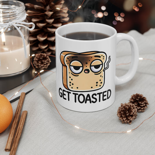 Funny Coffee Mug - Get Toasted - Perfect Gift for Coffee Lovers, Baristas, Holiday Celebration, Quirky Kitchen Decor
