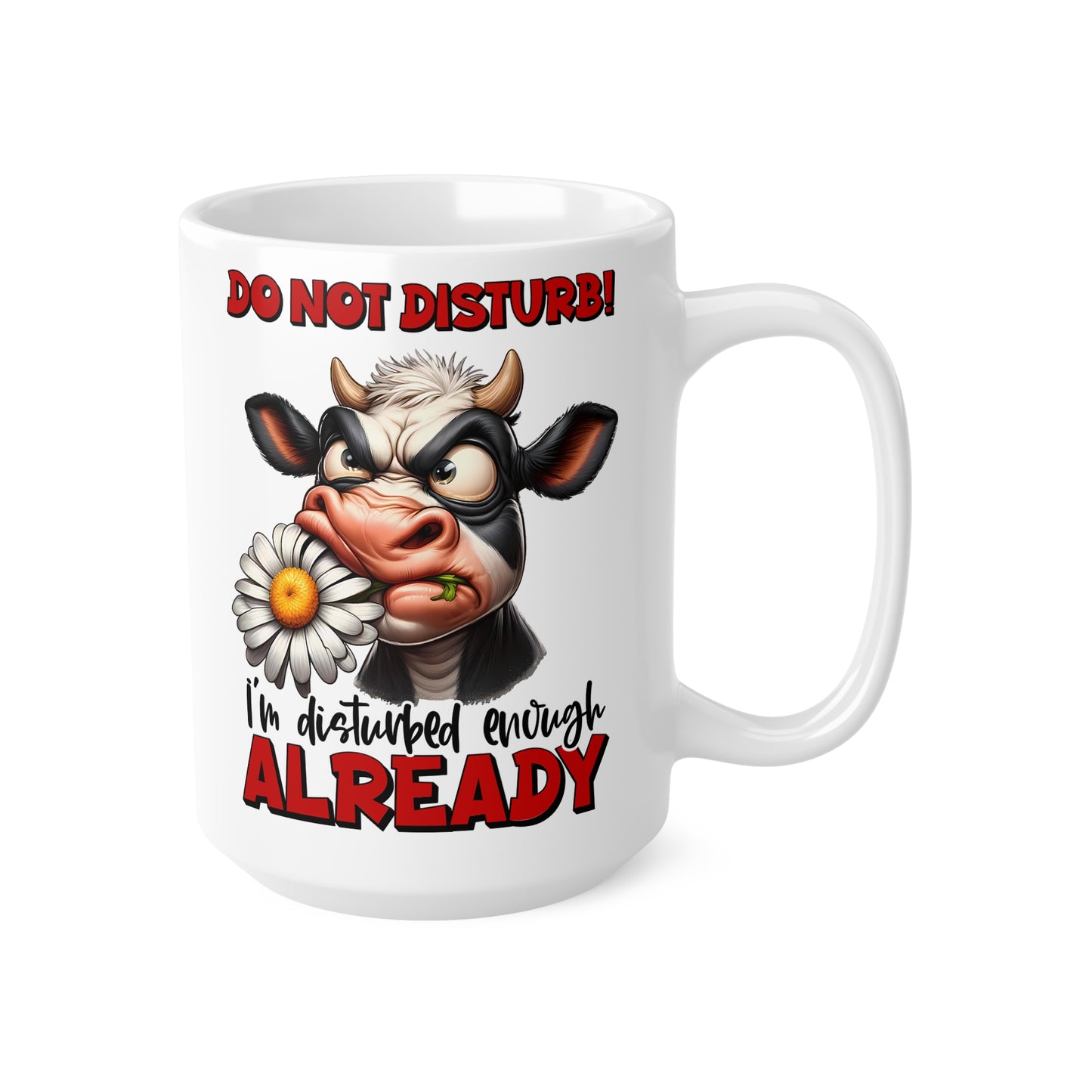 Funny Cow Mug, Ceramic Coffee Cups, 11oz, 15oz, Gift for Farmers, Coffee Lovers, Birthday, Humor, Do Not Disturb Cow Design